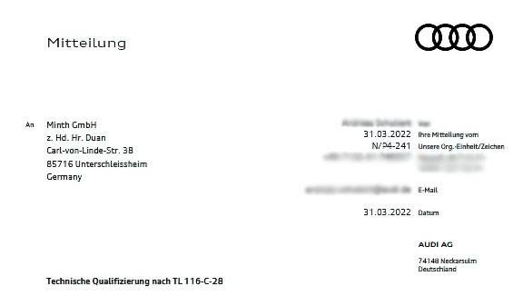 敏实Minal-S628铝材获大众认可证书